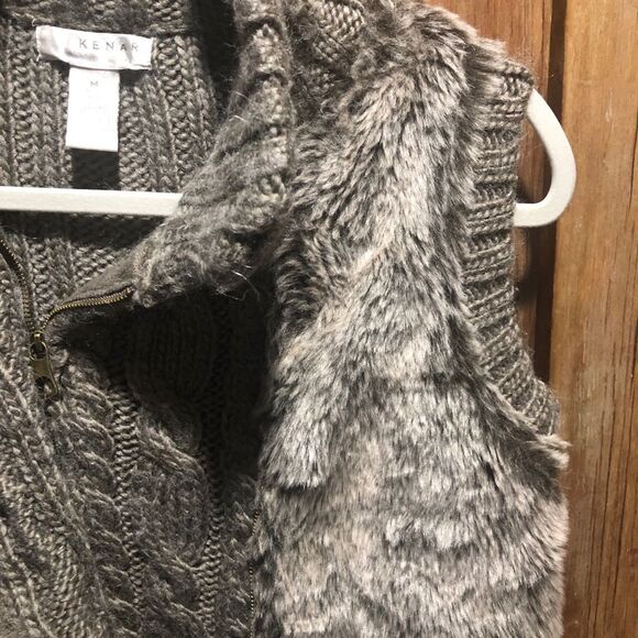 KENAR WOMENS MEDIUM FAUX FUR ALPACA WOOL BLEND ZIP UP CABLE KNIT SWEATER VEST - Picture 5 of 8